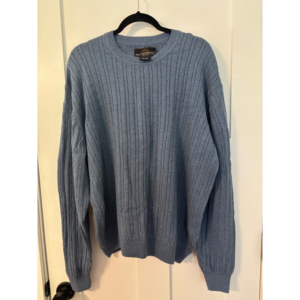 Weatherproof Mens XL Blue Cotton Cable‎ Knit Crew Neck Sweater XL Coastal Preppy